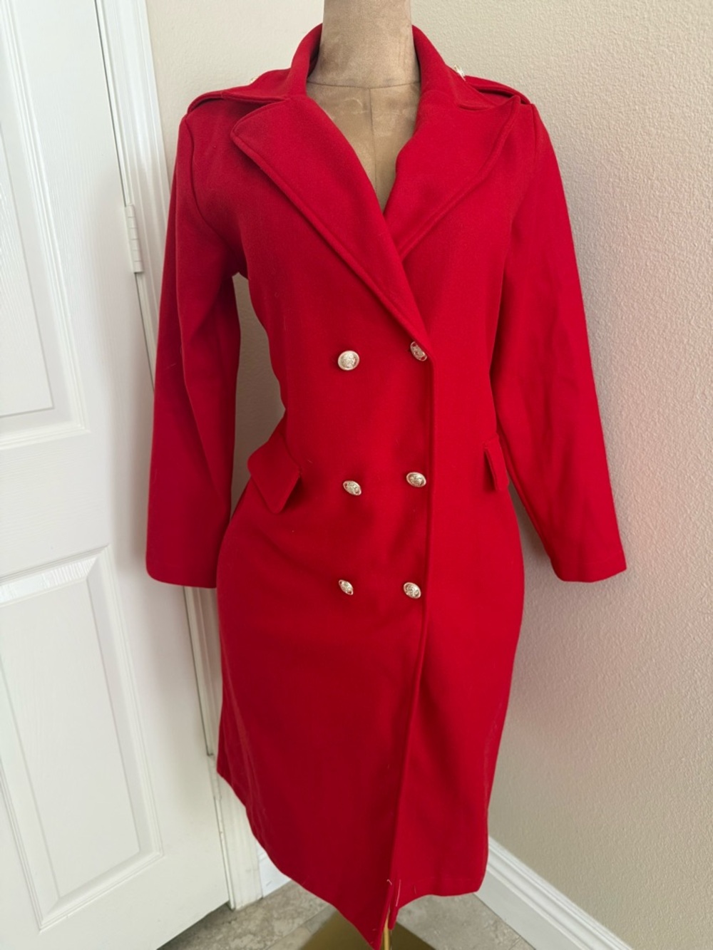 Red Double-Breasted Women's Trench Coat